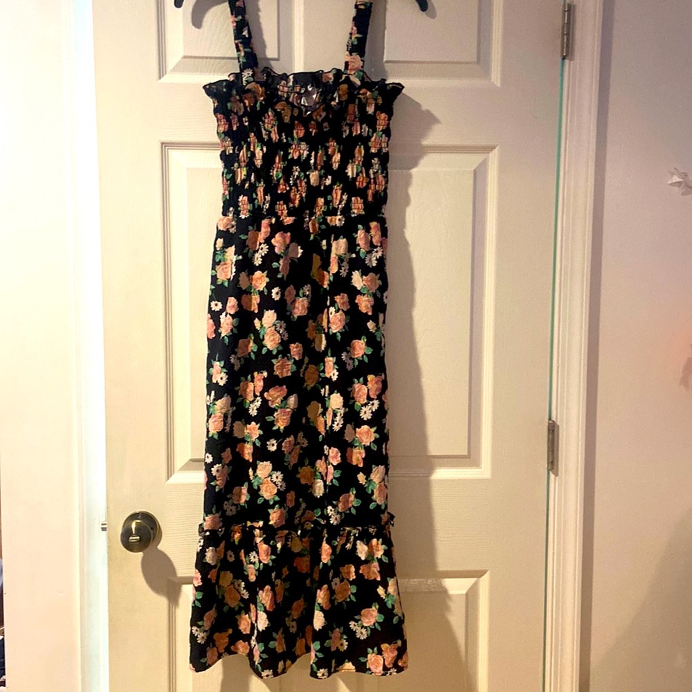 H&M long black floral dress